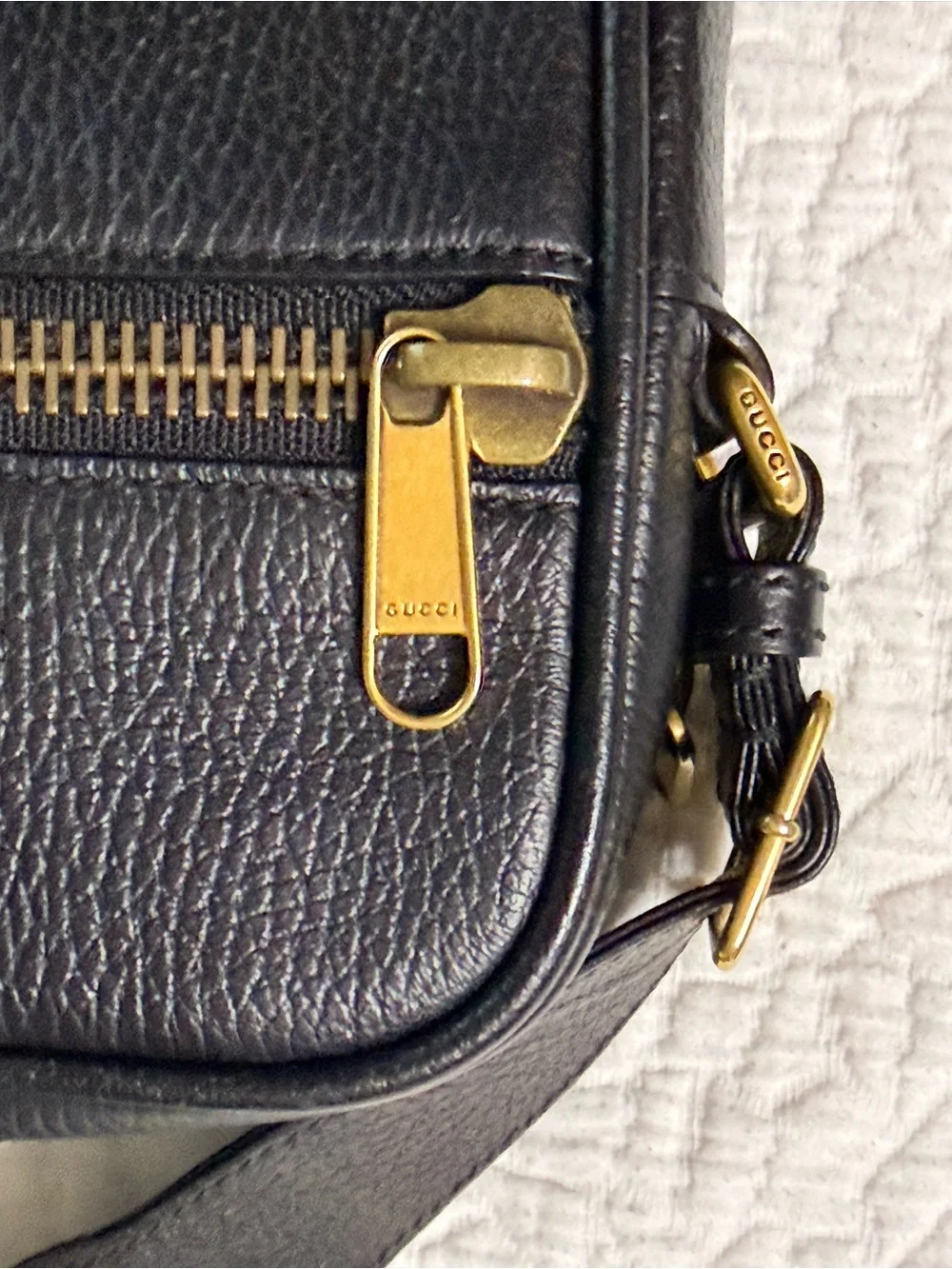 Gucci Black Leather Messenger Bag with Green-Red Web Stripe